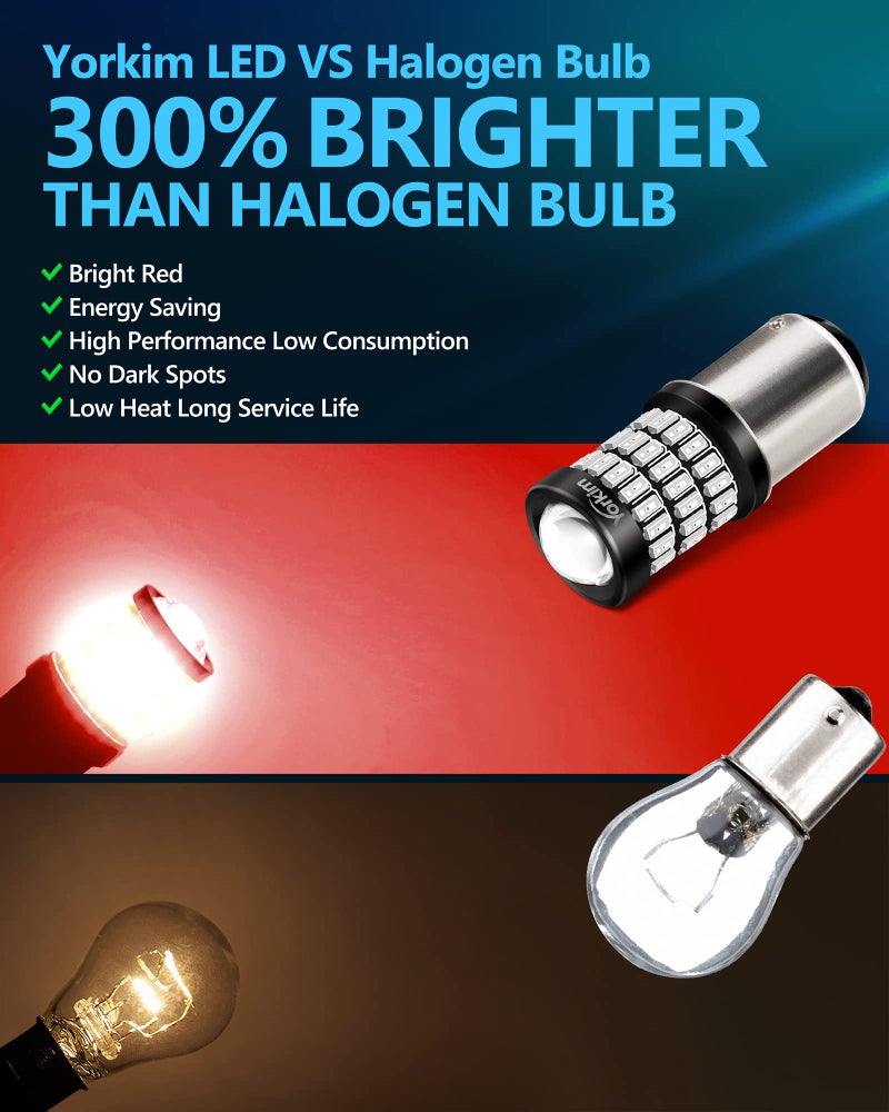 Yorkim Bright 1157 LED Bulbs Red, 1157 Brake Light Bulb, 9-30V 1157 2057 2357 7528 BAY15D LED Bulb with Projector Replacement for Back Up Reverse Lights or Tail Lights - Red - Image 4